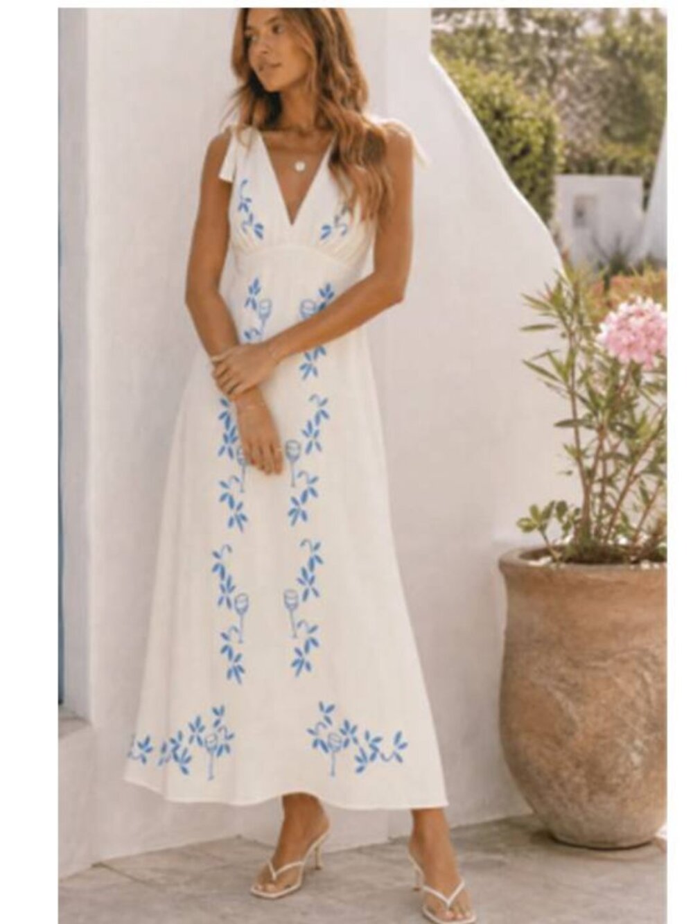 Milk & Honey Floral Embroidered Smock Cotton Maxi Dress Flowy Bridal Party